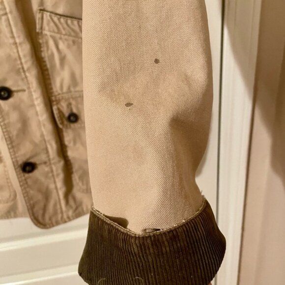 Vintage ORVIS Canvas Chore Barn Coat Field Jacket Corduroy Cuffs Tan Brown Sz L - Picture 7 of 12